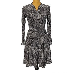 Tylho Button Down Pleated Silk Black/White Geometric Print Long Sleeve Dress S